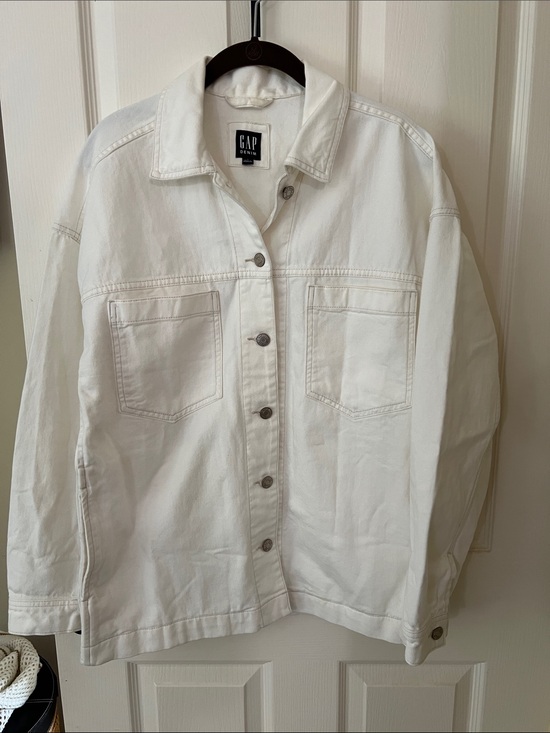 GAP Jackets & Blazers - GAP White Oversized Jean Jacket with Patch Pockets